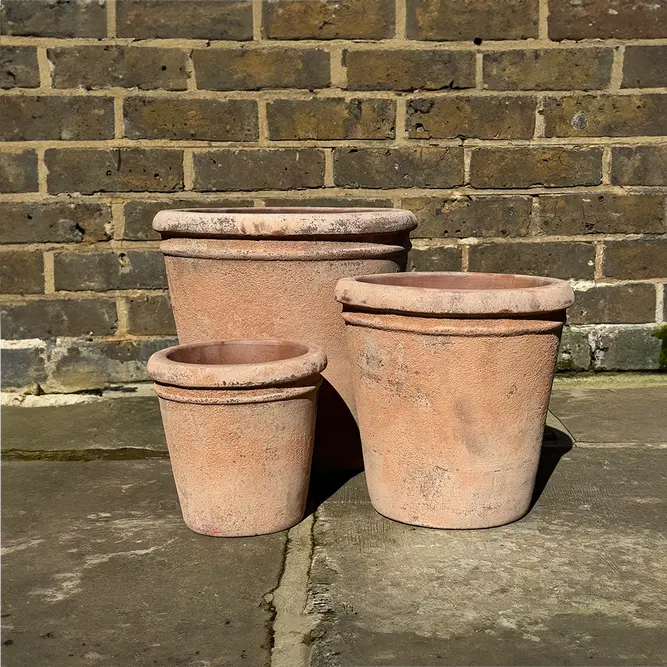 Antique Sand Cache Rim Stone Planter (Pot Size D18xH18cm) Terracotta Outdoor Plant Pot - image 1