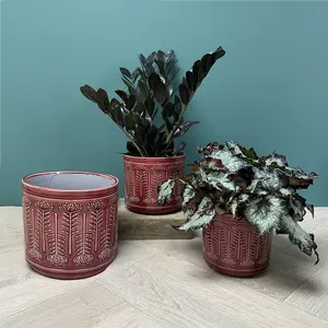 Berry Protea Pot (D12.5xH11cm) Berry Red Ceramic Plant Pot - image 2