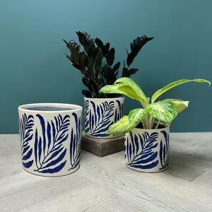 Blue Branch Pot (D12.5xH11cm) Glazed Ceramic Plant Pot - image 2