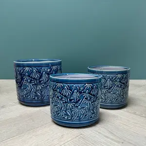 Blue Rudbeckia Pot (D12.5xH11cm) Blue Ceramic Plant Pot - image 1