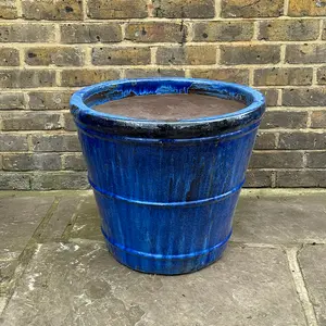 Glazed Blue (D45xH40cm) Conical Ring Terracotta Planter - image 3