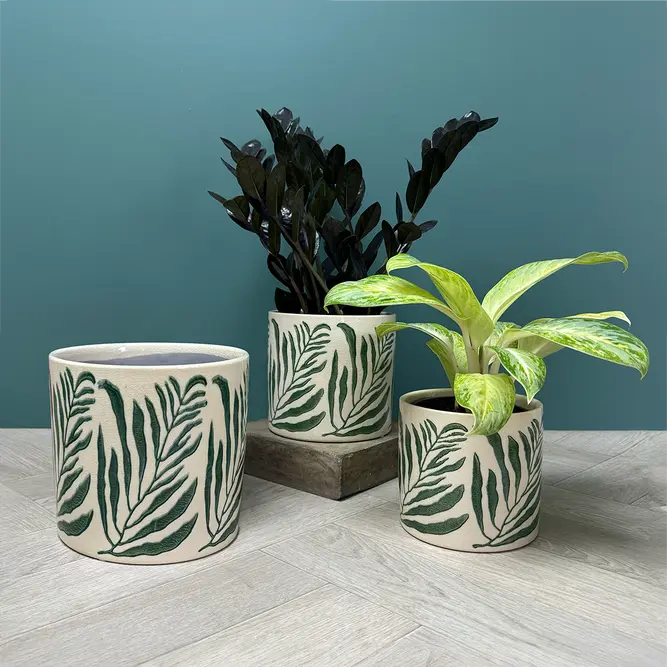 Green Branch Pot (D12.5xH11cm) Glazed Ceramic Plant Pot - image 2