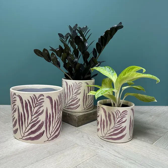 Mauve Branch Pot (D12.5xH11cm) Glazed Ceramic Plant Pot - image 2
