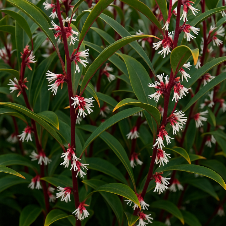 sarcococca purple stem