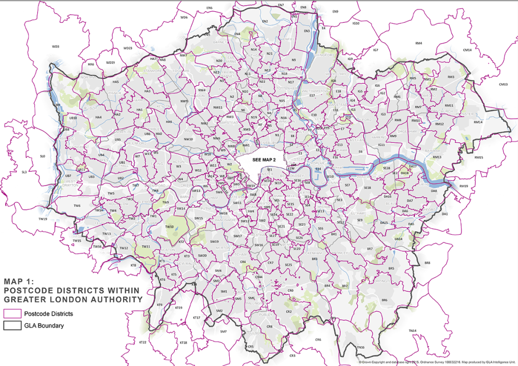 London M25 Postcode Map of Boma Garden Centre Local Delivery Zones