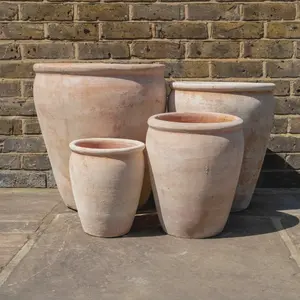 Aged Terracotta Belly Rim Stretched Planter - Handmade Outdoor Plant Pot