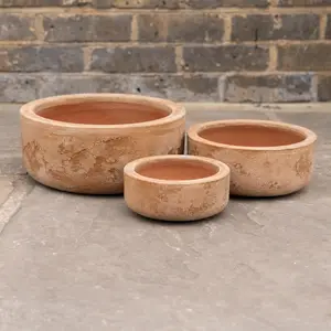 Aged Terracotta Handmade Bowl Planter (D38cm x H20cm) Outdoor Plant Pot - image 1
