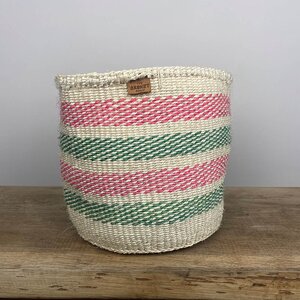 Alama Pink & Green Weaved Straw Basket (D20cm x H21cm) Indoor Pot Plant Cover - image 1