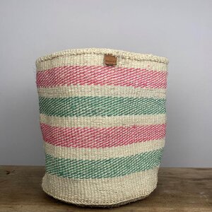 Alama Pink & Green Weaved Straw Basket (D30cm x H22cm) Indoor Pot Plant Cover - image 1