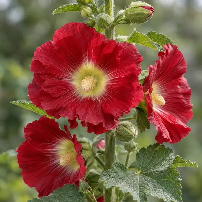 Alcea rosea Hollyhocks 'Halo Red'' (Pot Size 1ltr) Perennial
