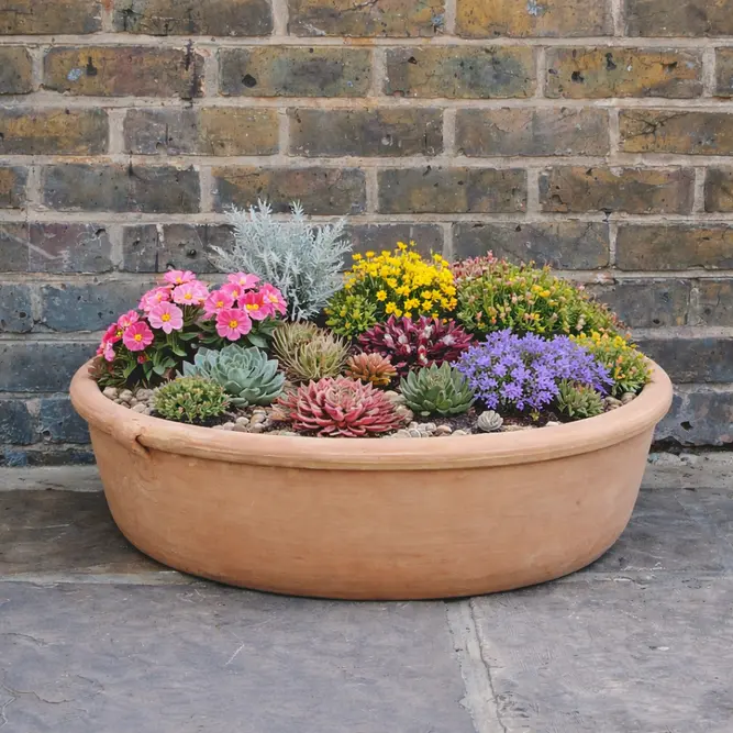 Alpine Bowl Terracotta Planter (D35cm x H12cm) Handmade Outdoor Plant Pot - image 2