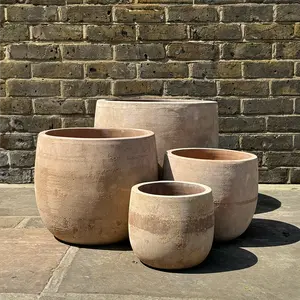 Antique Sand Boolay Stone Planter (D28cm x H24cm) Outdoor Plant Pot