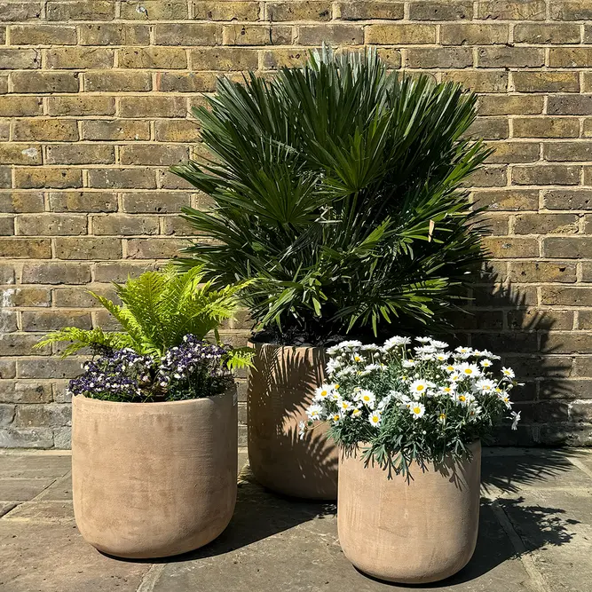 Antique Sand Cylinder Stone Planter (Pot Size D30xH29cm) Terracotta Outdoor Plant Pot - image 2