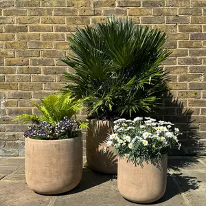 Antique Sand Cylinder Stone Planter (Pot Size D30xH29cm) Terracotta Outdoor Plant Pot - image 2