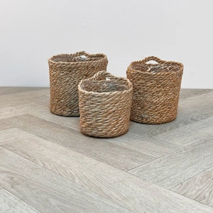 Atlanta Cream Weaved Straw Basket  (12cm) Indoor Plant Pot Cover - image 3
