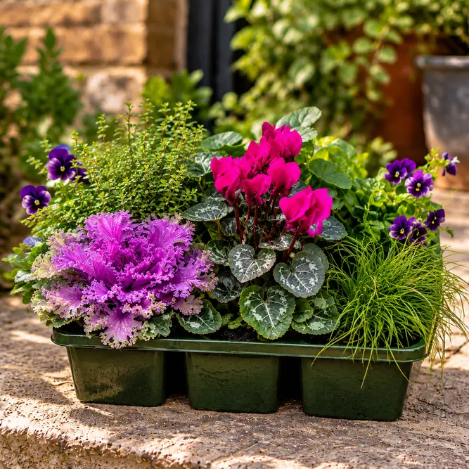 Autumn Shades Lavender - 6 Pack - Cyclamen, Brassica, Viola, Thymus & Isolepis - image 1