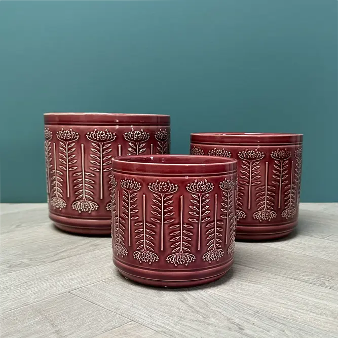Berry Protea Pot (D12.5xH11cm) Berry Red Ceramic Plant Pot - image 1