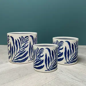 Blue Branch Pot (D12.5xH11cm) Glazed Ceramic Plant Pot - image 1