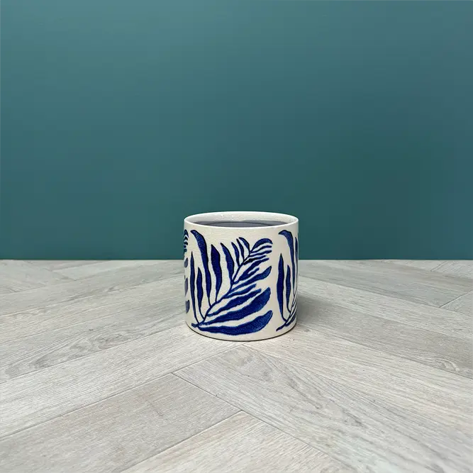 Blue Branch Pot (D12.5xH11cm) Glazed Ceramic Plant Pot - image 3
