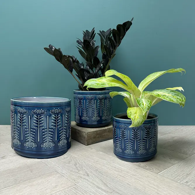 Blue Protea Pot (D12.5xH11cm) Blue Ceramic Plant Pot - image 2