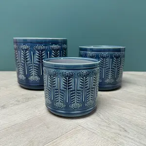 Blue Protea Pot (D12.5xH11cm) Blue Ceramic Plant Pot - image 1