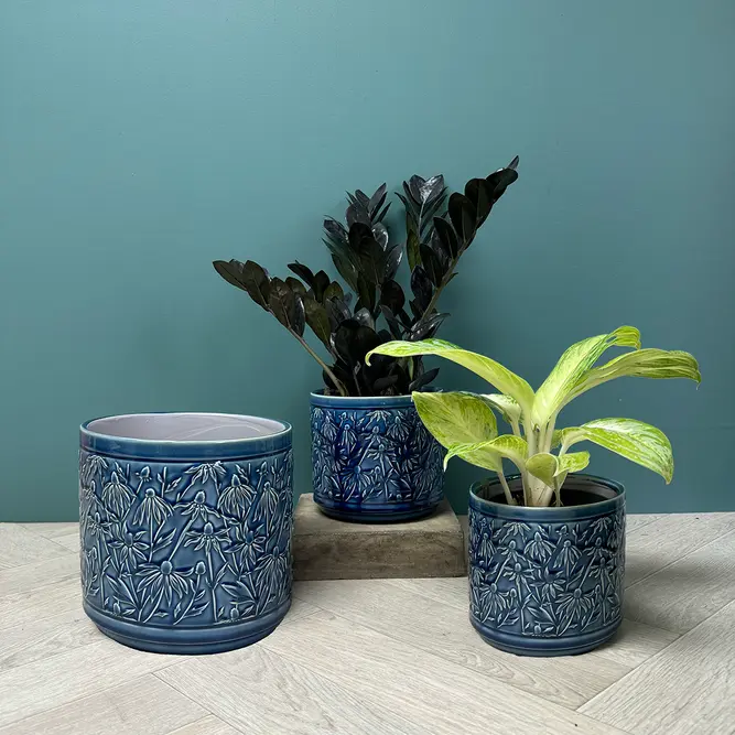 Blue Rudbeckia Pot (D12.5xH11cm) Blue Ceramic Plant Pot - image 2