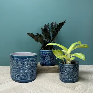 Blue Rudbeckia Pot (D12.5xH11cm) Blue Ceramic Plant Pot - image 2