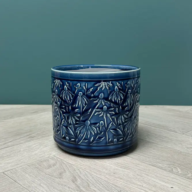 Blue Rudbeckia Pot (D12.5xH11cm) Blue Ceramic Plant Pot - image 5