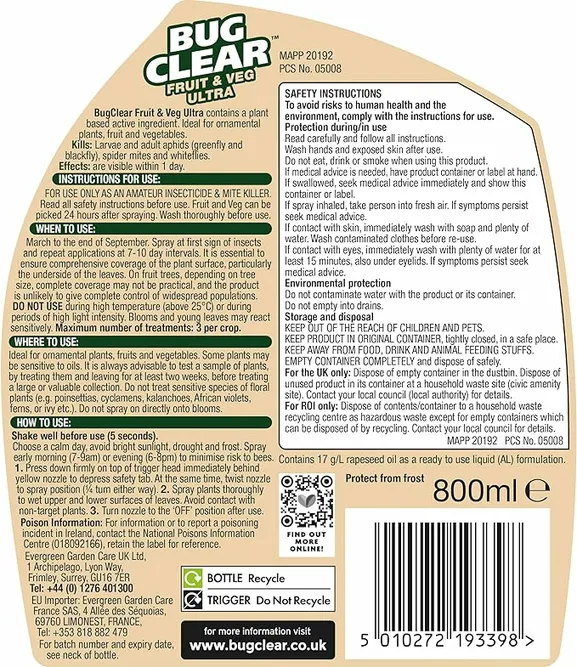 Bug Clear Fruit & Veg Ultra Organic 800ml - image 2