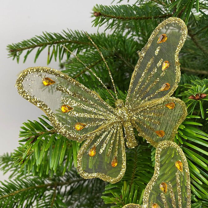Butterfly Gold clip on 12cm Christmas Tree Decoration - image 1