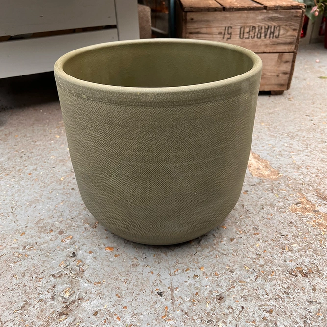 Ceramic Plant Pot Cover Olive Green (Pot Diameter 27cm) - image 1
