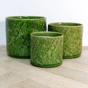 Ceramic Pot Green Trailing Blooms (D13.5cm) Indoor Plant Pot - image 1