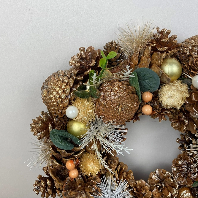 Christmas Table Wreath Handmade - Cones, Gold Baubles & Foliage - image 2