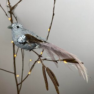 Clip Bird Silver with feathered tail 5cm Christmas Tree Decoration - image 1