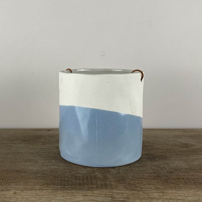 'Dip' Blue & White (D10.5cm) Hanging Plant Pot - image 2