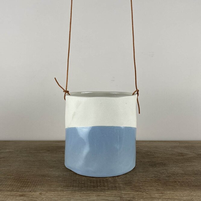 'Dip' Blue & White (D10.5cm) Hanging Plant Pot - image 1