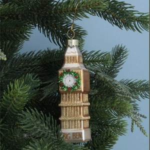 Glass London Big Ben with wreath Christmas Tree Decoration