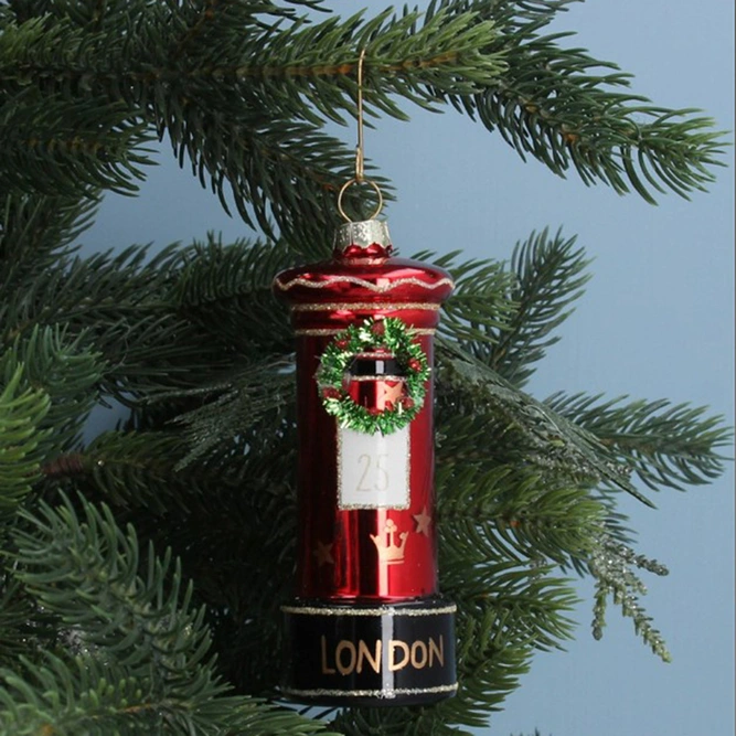 Glass London Post Box with wreath Christmas Tree Decoration