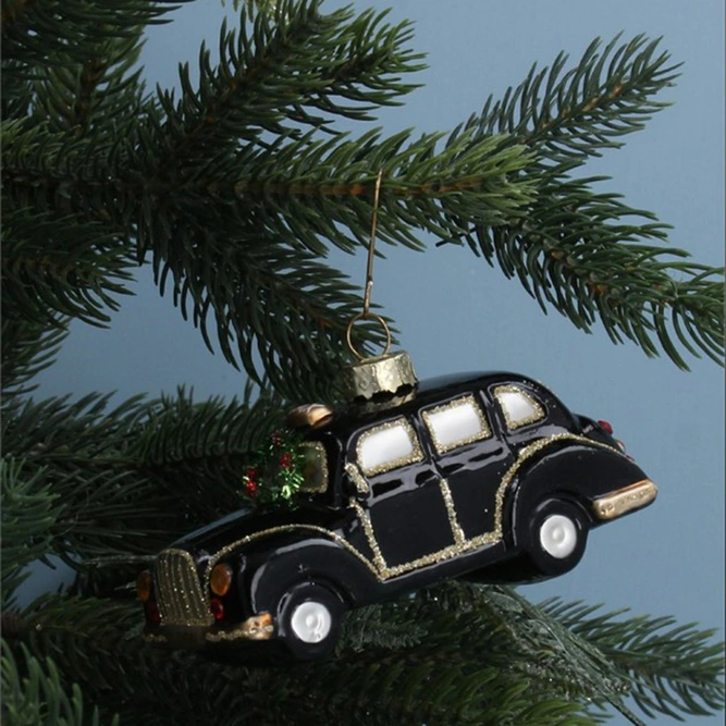 Glass London Taxi with wreath Christmas Tree Decoration