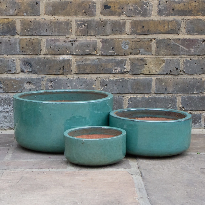 Glazed Aqua Bowl Terracotta Planter (D21cm x H10cm) Outdoor Plant Pot - image 1