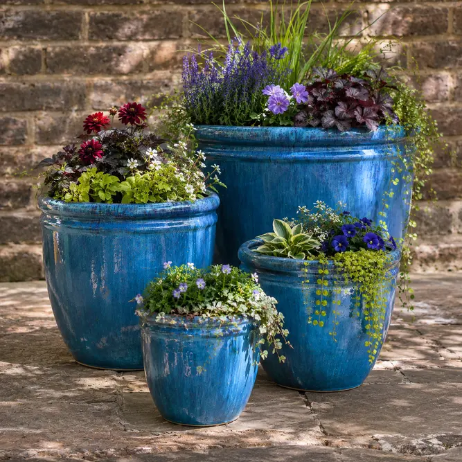 Glazed Aqua Double Ring Planter (D38cm x H32cm) Handmade Outdoor Plant Pot - image 2