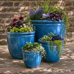 Glazed Aqua Double Ring Planter (D38cm x H32cm) Handmade Outdoor Plant Pot - image 2