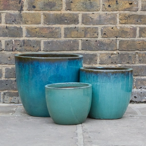 Glazed Aqua Green Egg Pot (D28cm x H26cm) Handmade Terracotta Planter Outdoor Plant Pot