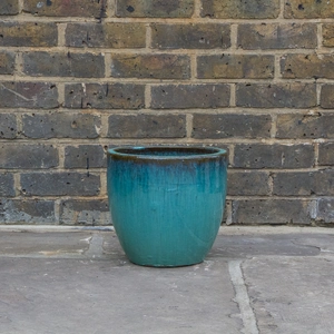 Glazed Aqua Green Egg Pot (D28cm x H26cm) Handmade Terracotta Planter Outdoor Plant Pot - image 2