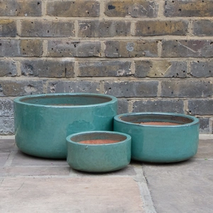 Glazed Aqua Green Bowl (D38cm x H20cm) Handmade Terracotta Planter Outdoor Plant Pot - image 1