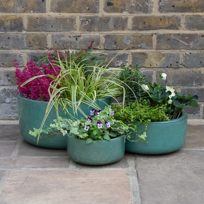 Glazed Aqua Green Bowl (D38cm x H20cm) Handmade Terracotta Planter Outdoor Plant Pot - image 5