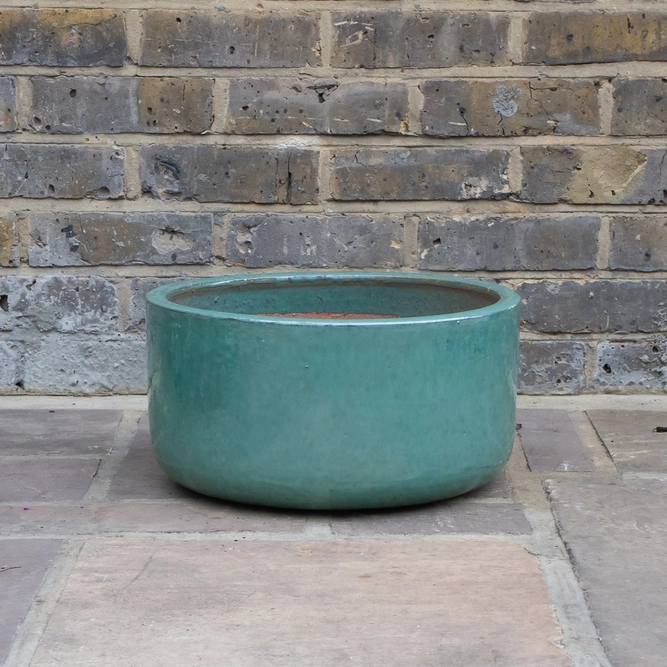 Glazed Aqua Green Bowl (D38cm x H20cm) Handmade Terracotta Planter Outdoor Plant Pot - image 2