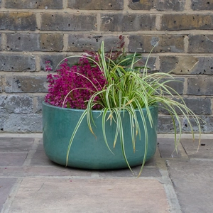 Glazed Aqua Green Bowl (D38cm x H20cm) Handmade Terracotta Planter Outdoor Plant Pot - image 3