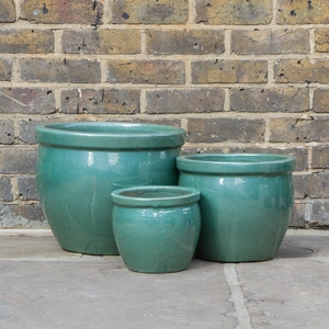 Glazed Aqua Green Delta Rim (D38cmx31cm) Handmade Terracotta Planter Outdoor Plant Pot
