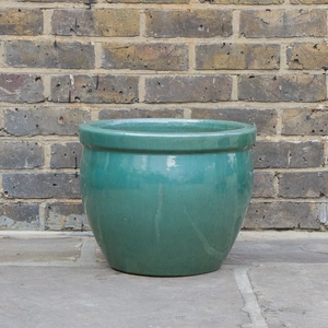 Glazed Aqua Green Delta Rim (D38cmx31cm) Handmade Terracotta Planter Outdoor Plant Pot - image 2